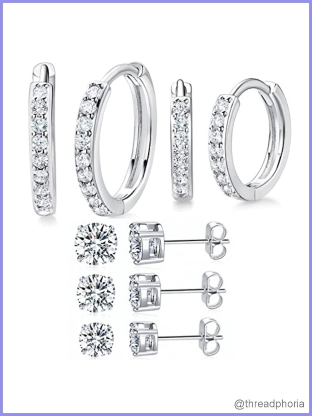 14K White Gold Plated Hoop and Stud Earring Set 5 Pairs Hypoallergenic